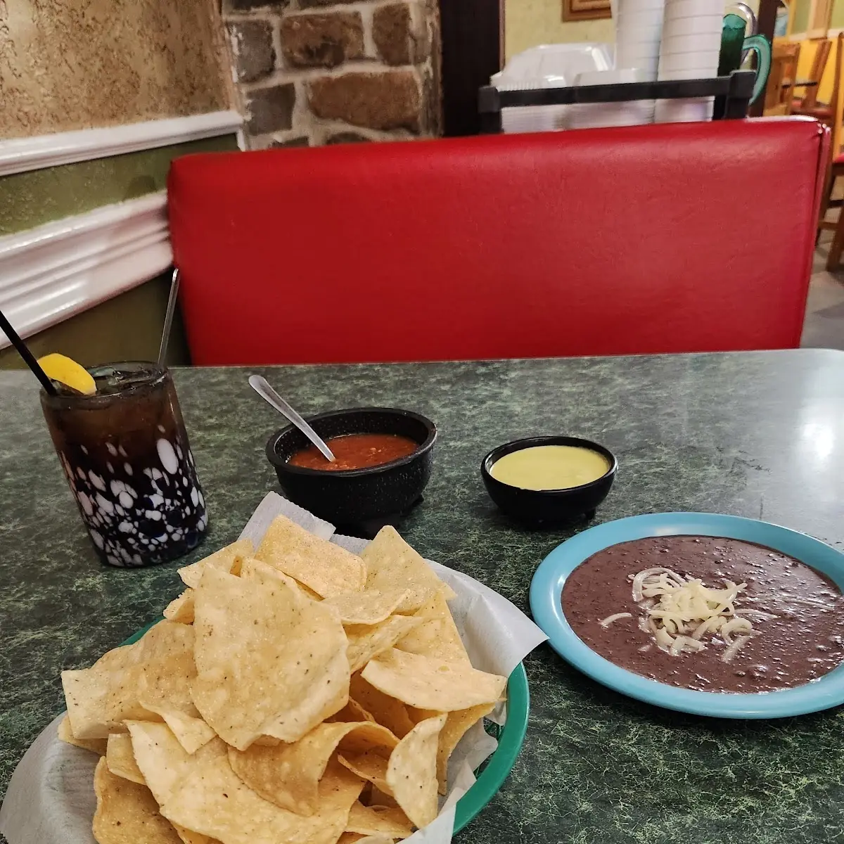 One Taco One Chile Con Queso with Drink