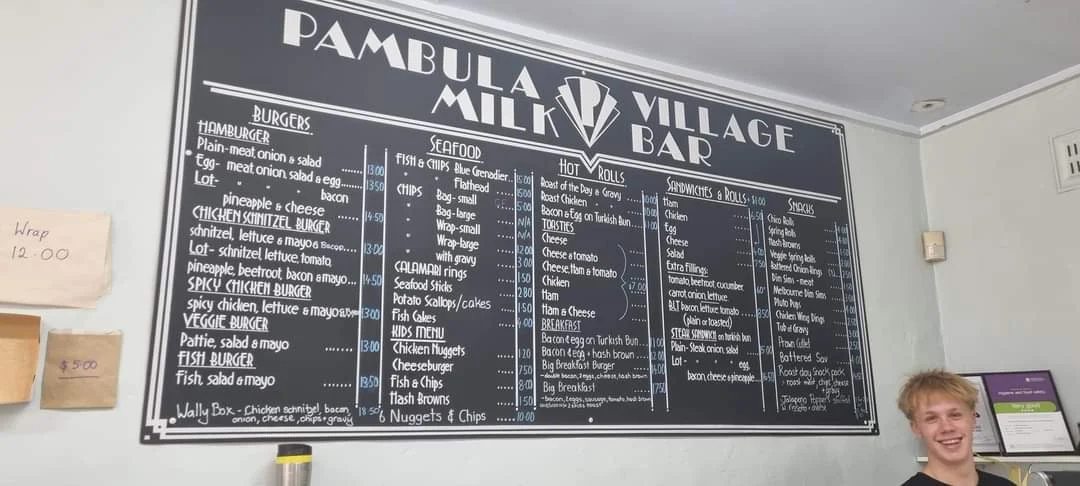 Menu, Pambula Village Milk Bar