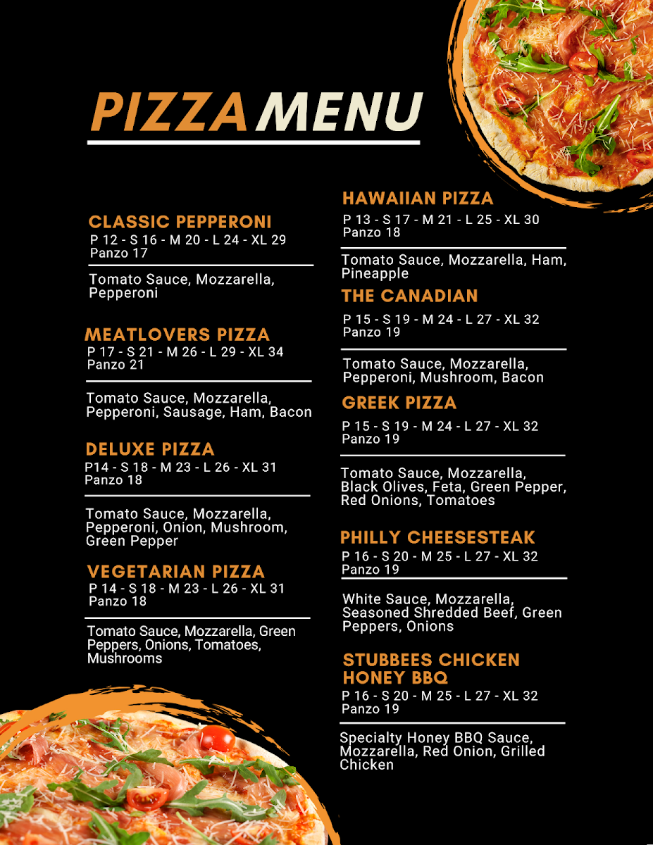 Menu, Stub-bees Bee-stro