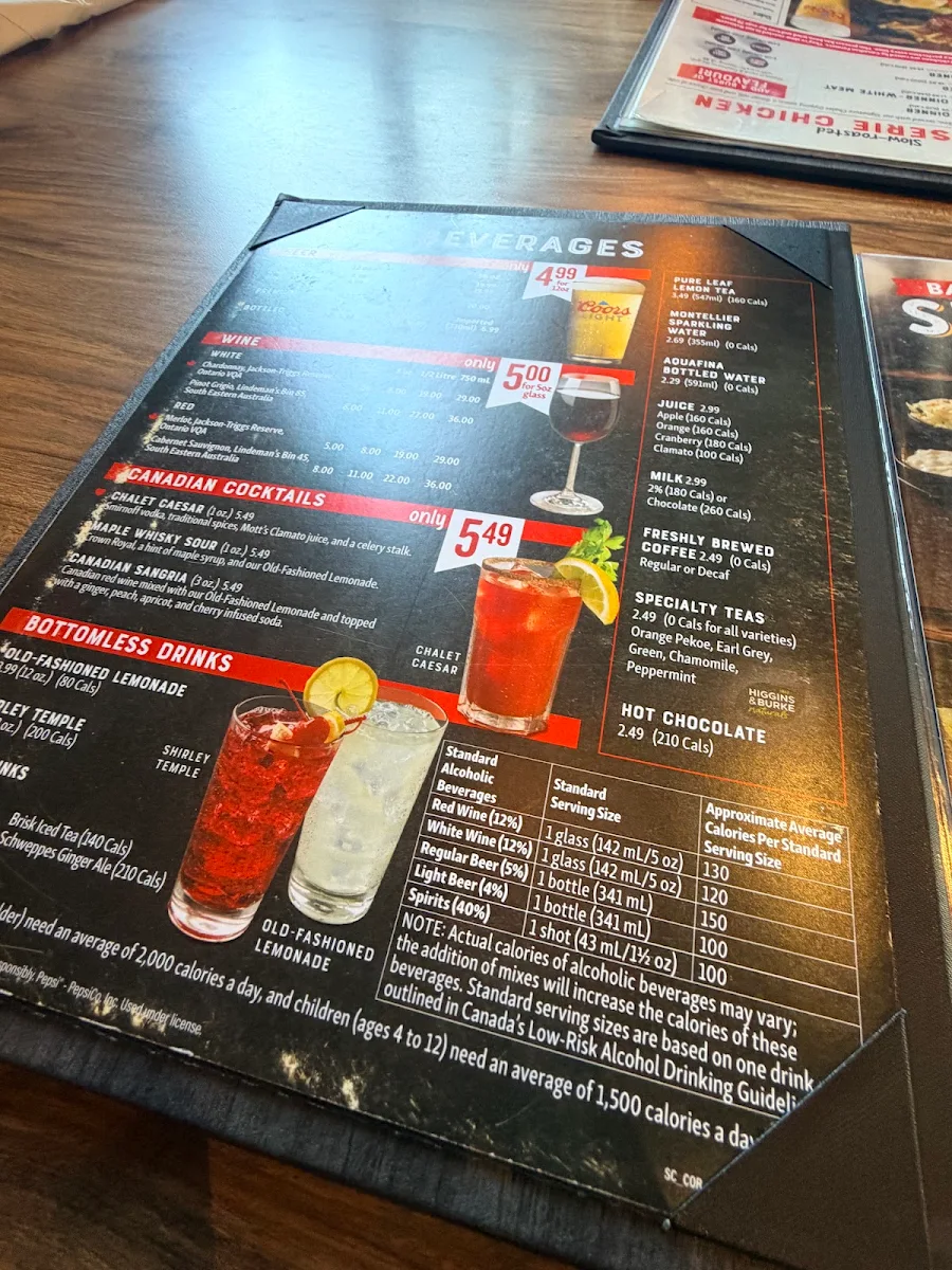 Menu, Swiss Chalet