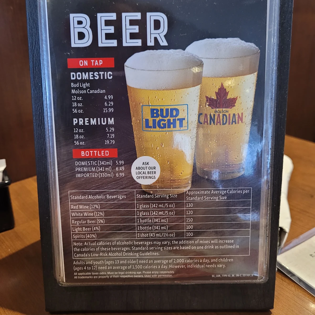 Menu, Swiss Chalet