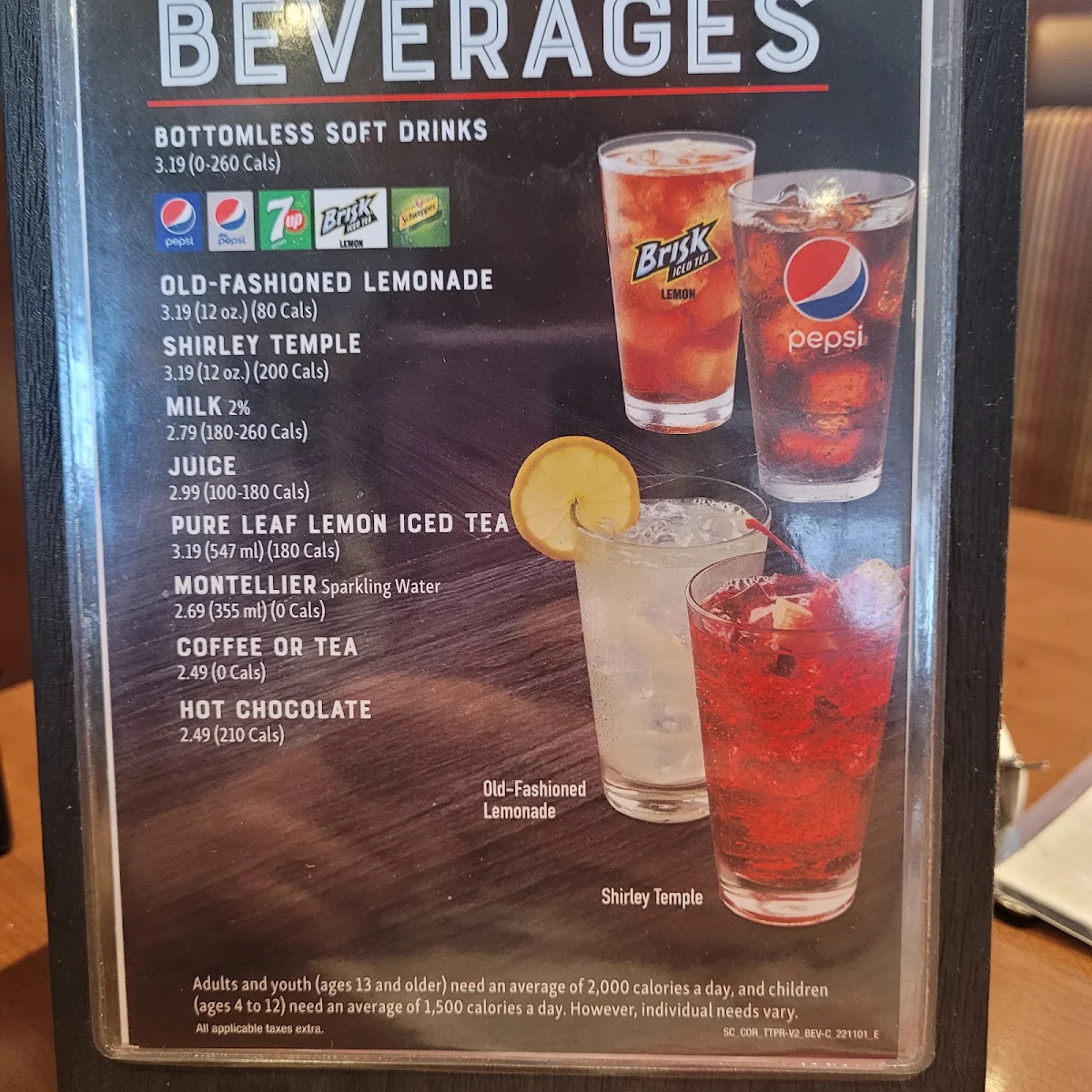 Menu, Swiss Chalet