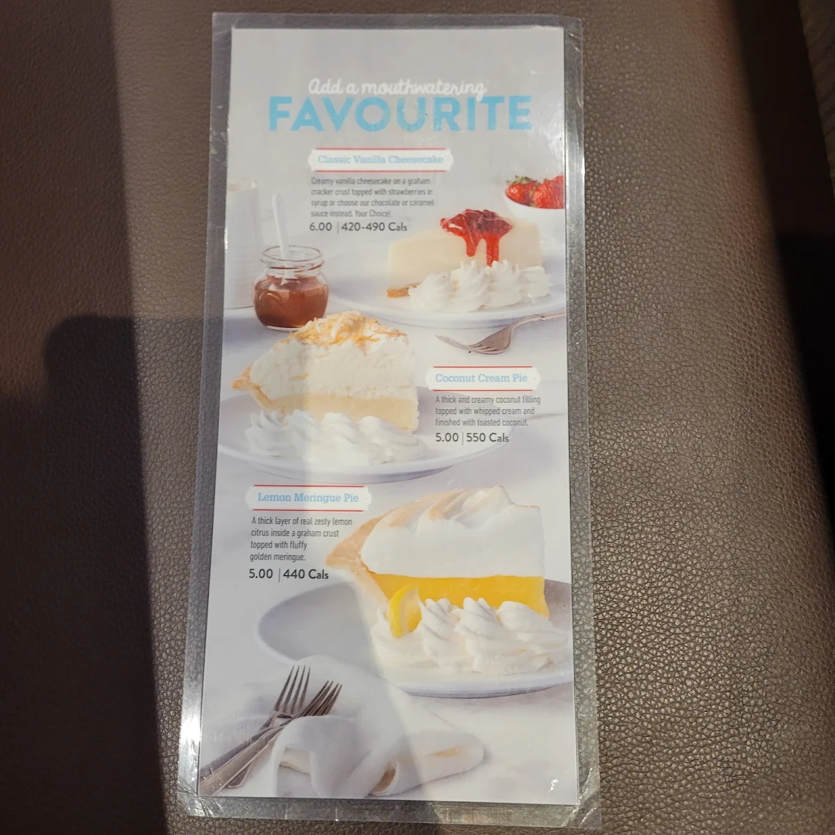 Menu, Swiss Chalet