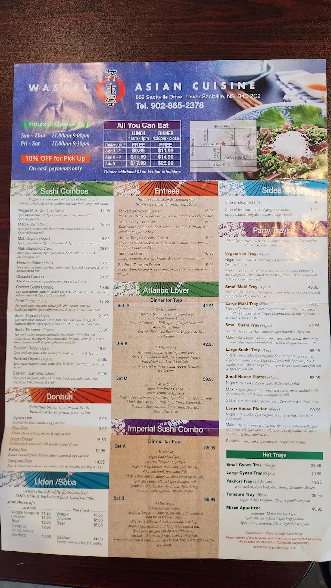 Menu, Wasabi Asian Cuisine