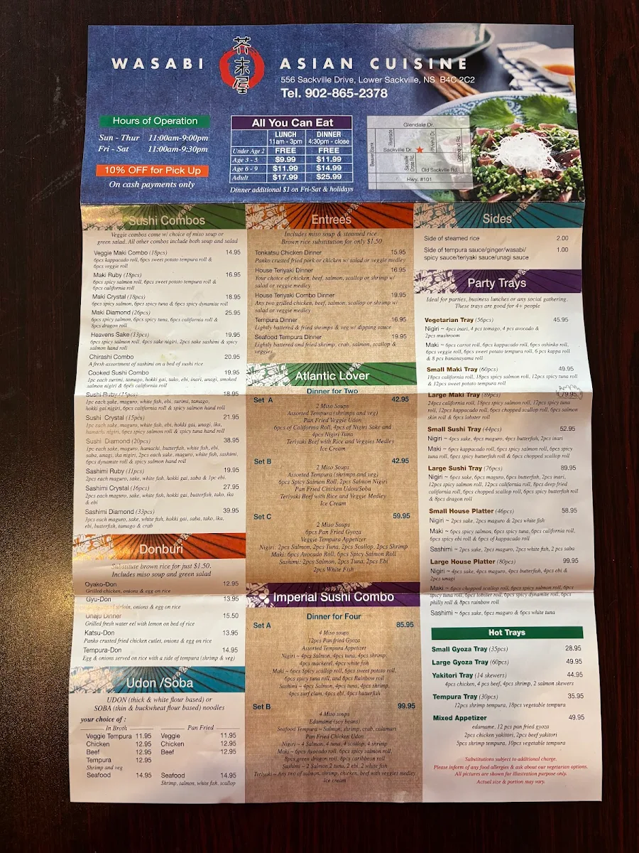 Menu, Wasabi Asian Cuisine