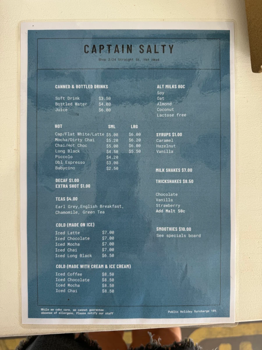 Menu, Captain Salty - Hat Head