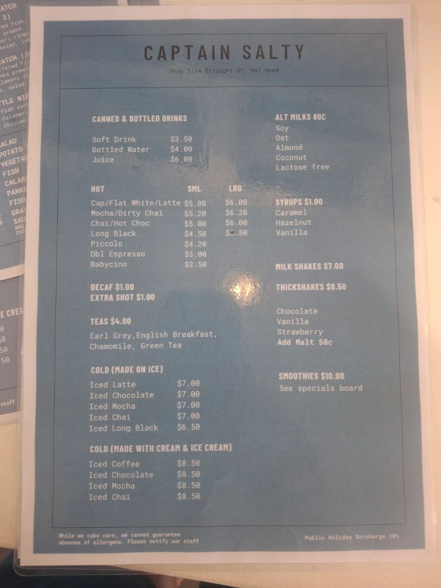 Menu, Captain Salty - Hat Head