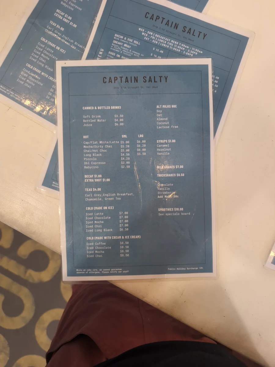 Menu, Captain Salty - Hat Head