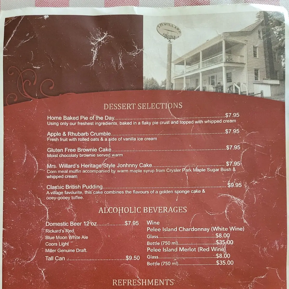 Menu, Willard's Hotel