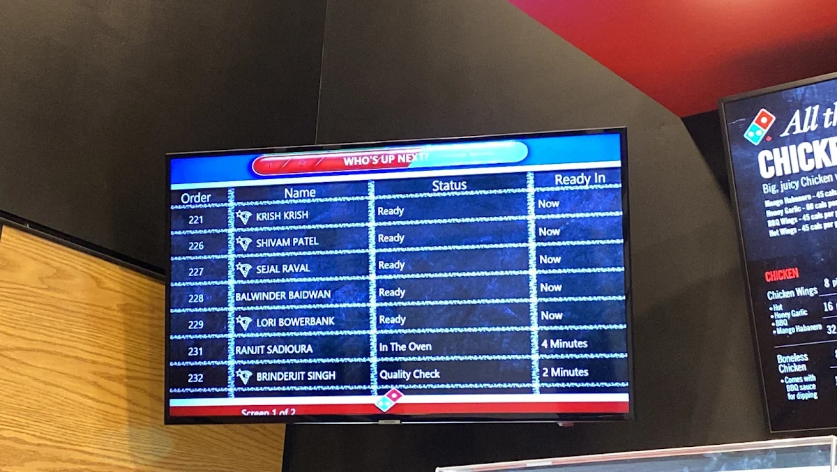 Menu, Domino's Pizza