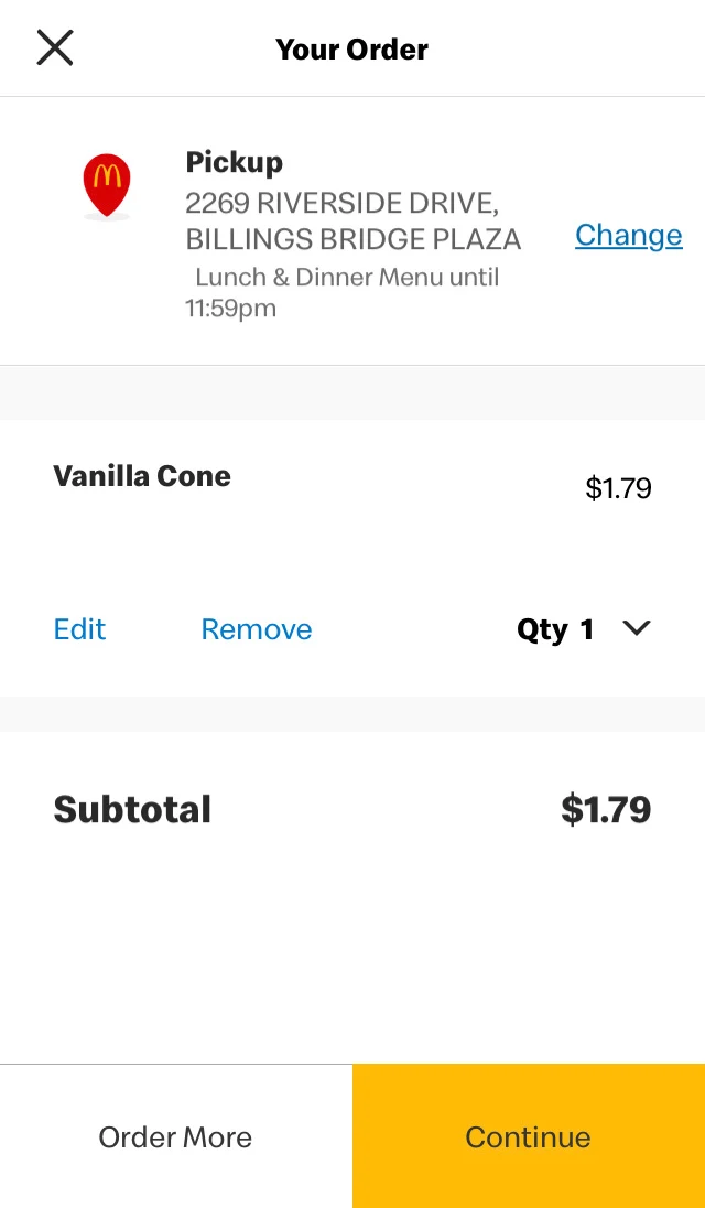 Menu, McDonald's