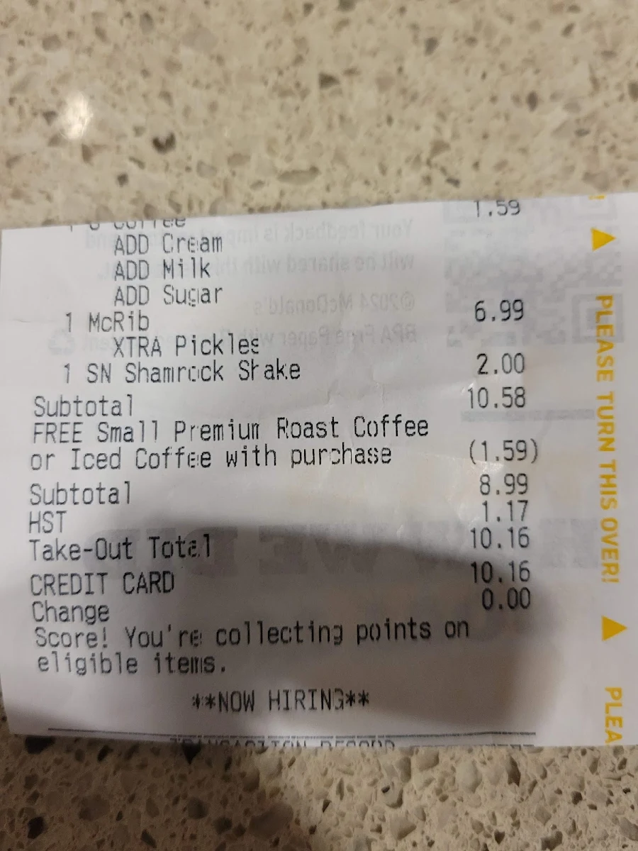 Menu, McDonald's