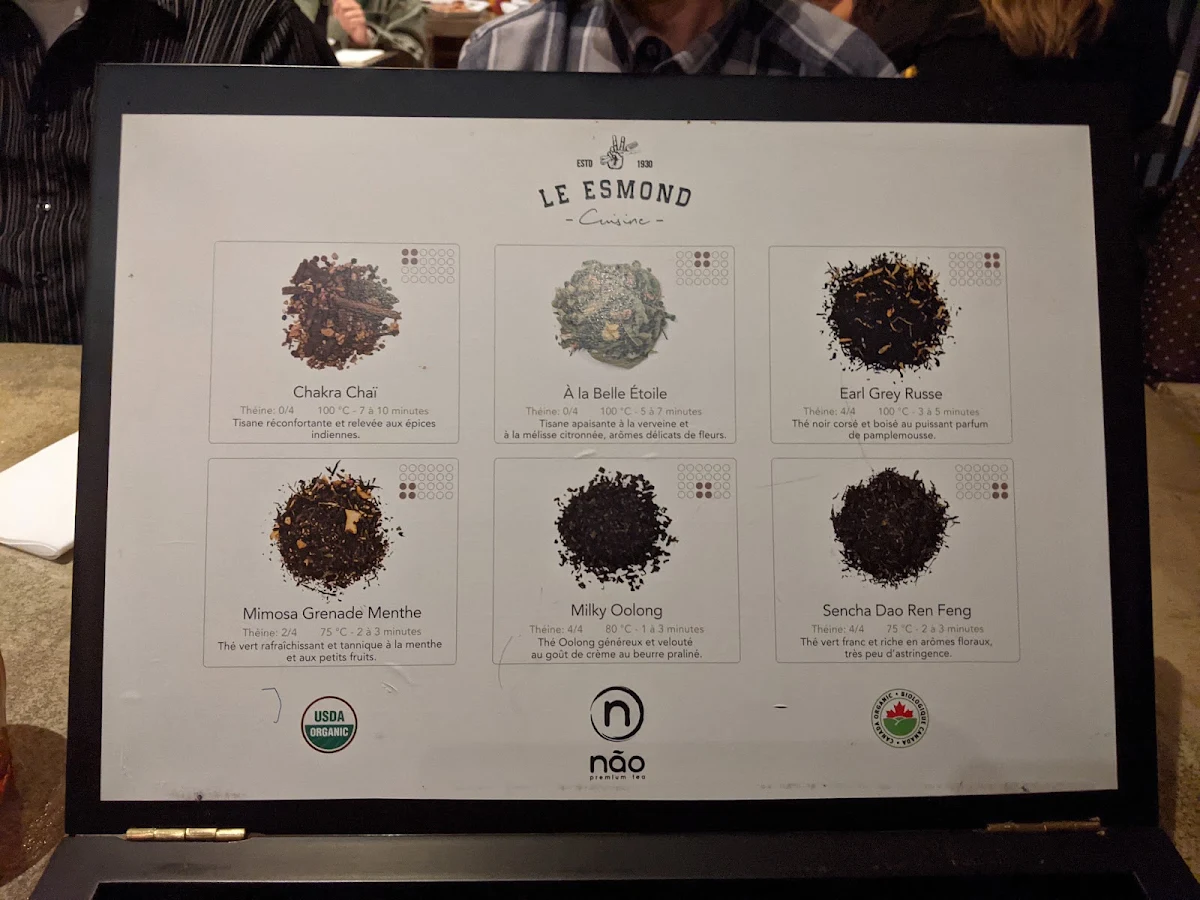 Menu, Le Esmond