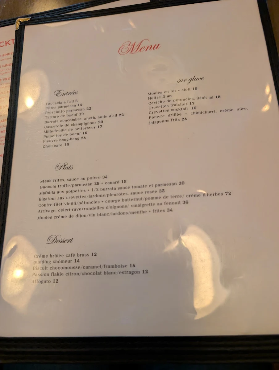 Menu, Le Esmond