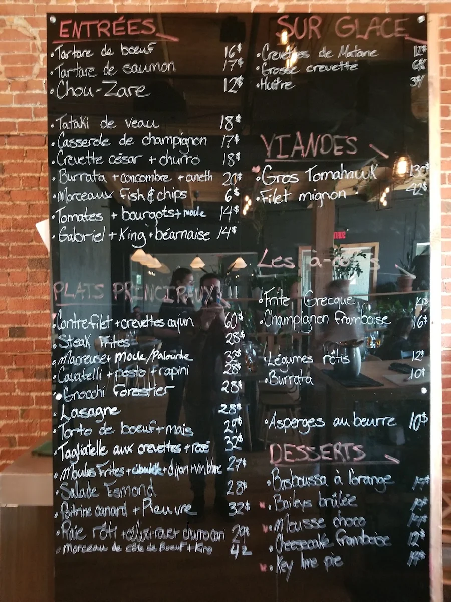 Menu, Le Esmond