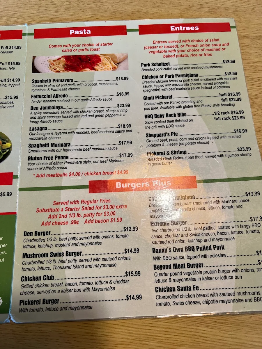 Menu, Pizza Den Restaurant