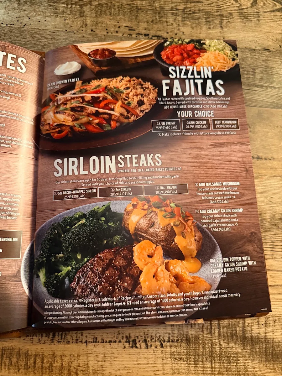 Menu, Kelseys Original Roadhouse
