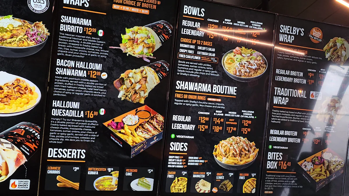 Menu, Shelby's Legendary Shawarma