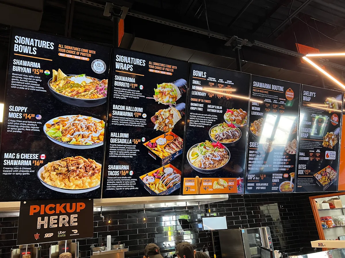Menu, Shelby's Legendary Shawarma