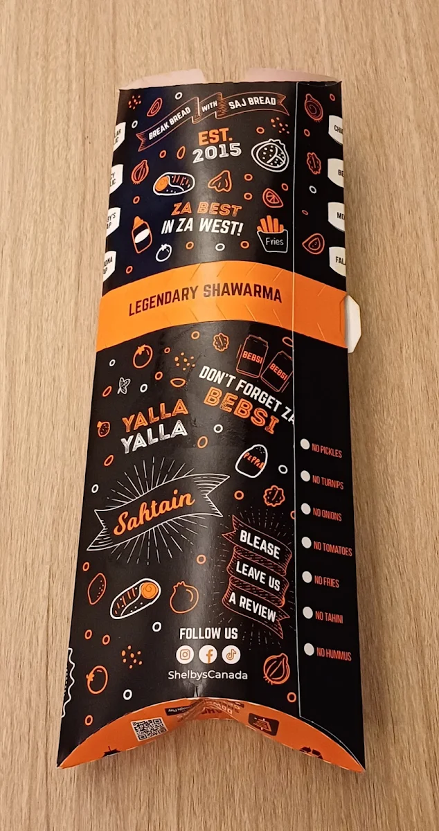 Menu, Shelby's Legendary Shawarma