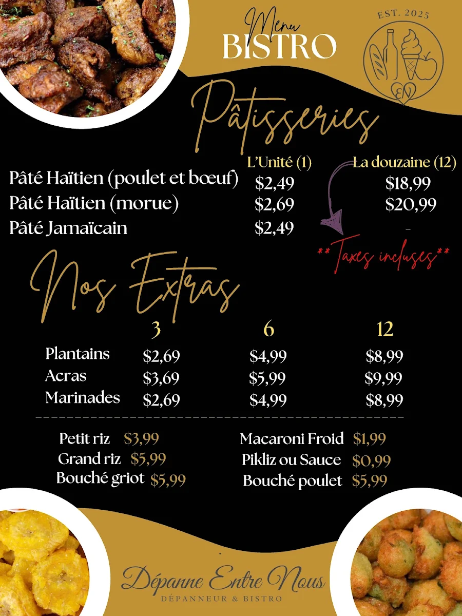 Menu, Restaurant Haïtien - Dépanne Entre Nous