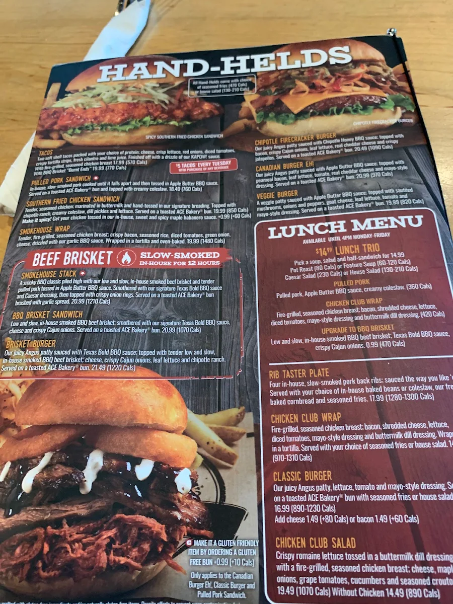 Menu, Montana’s BBQ & Bar