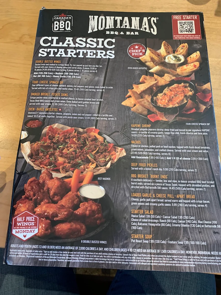 Menu, Montana’s BBQ & Bar