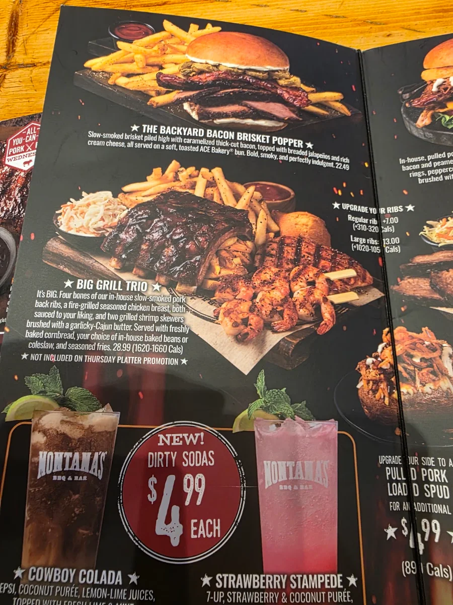 Menu, Montana’s BBQ & Bar