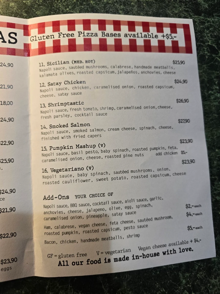 Menu, Ronni's Restaurant