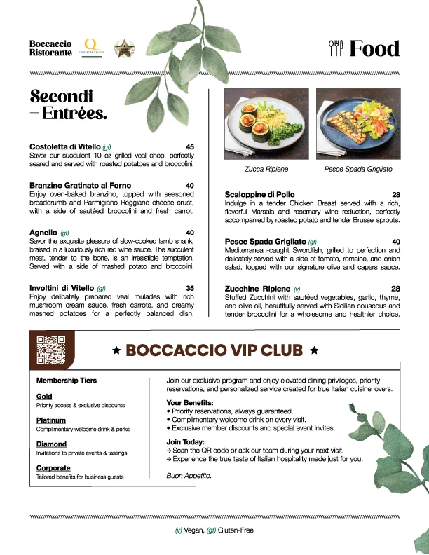 Menu, Boccaccio - Italian Restaurant