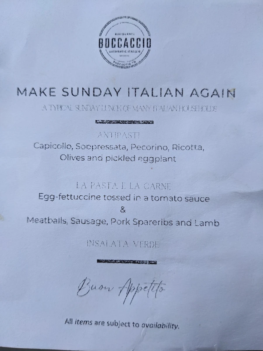 Menu, Boccaccio - Italian Restaurant