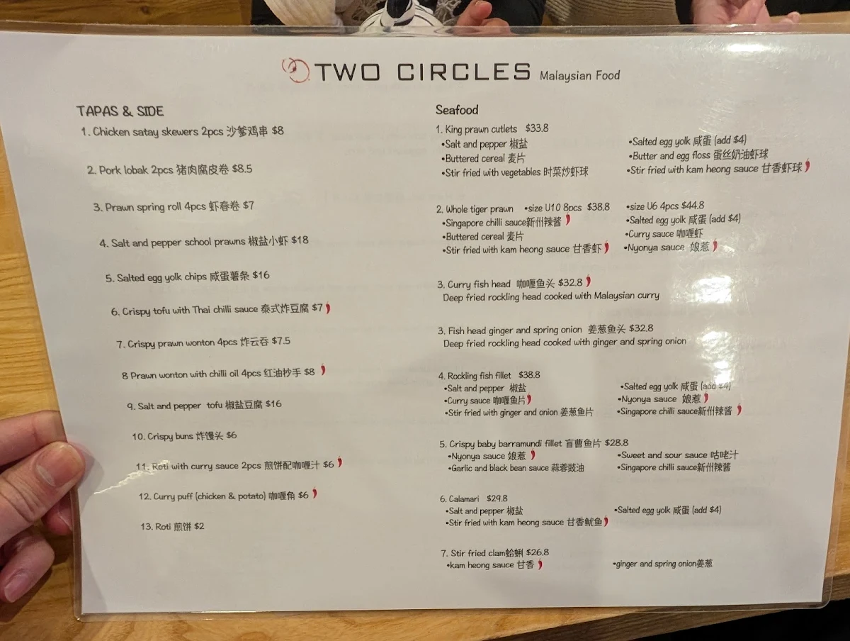 Menu, TWO CIRCLES CAFE
