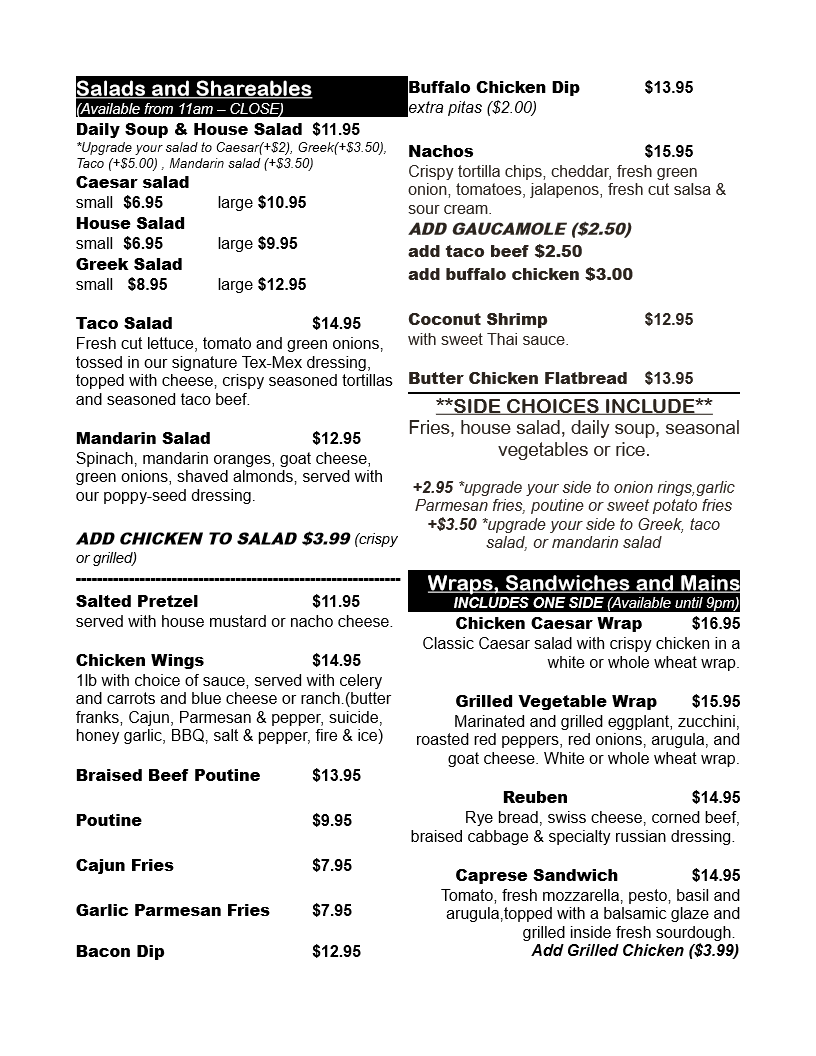 Menu, The Stubby Goat