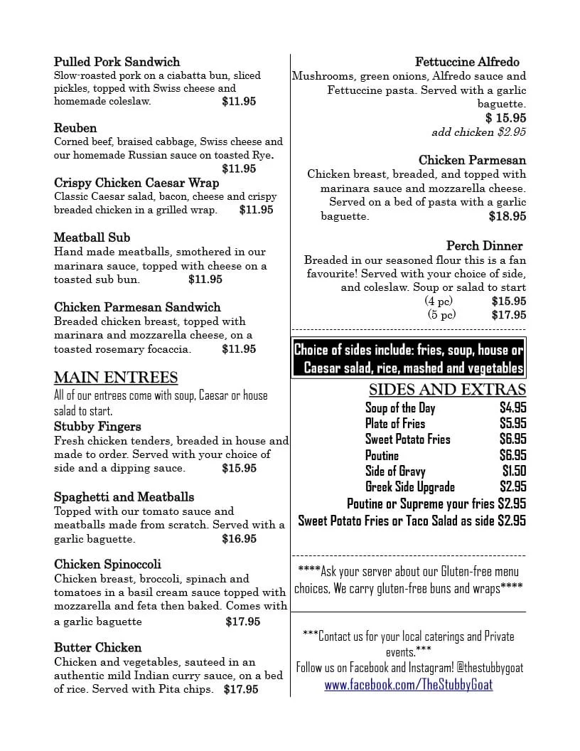Menu, The Stubby Goat