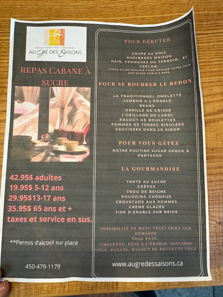 Menu, Au gré des Saisons