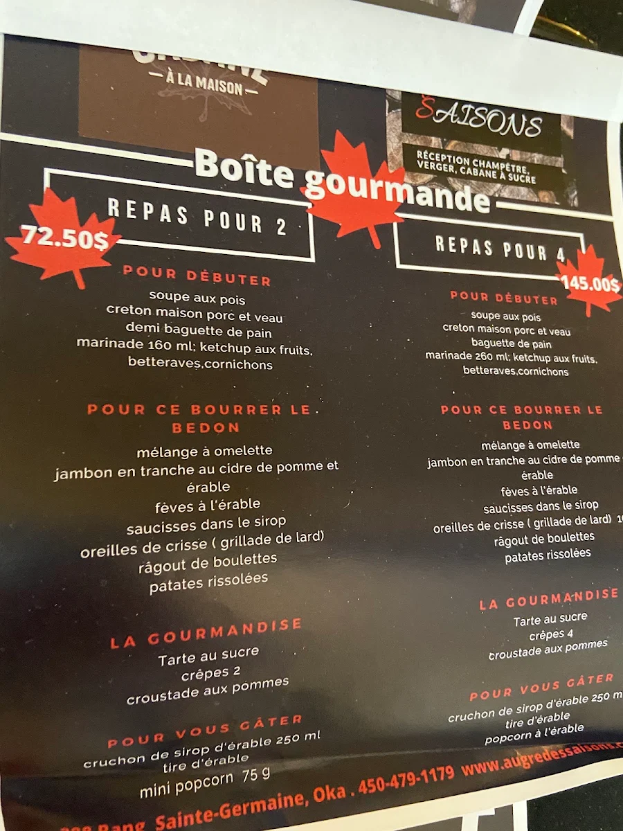 Menu, Au gré des Saisons