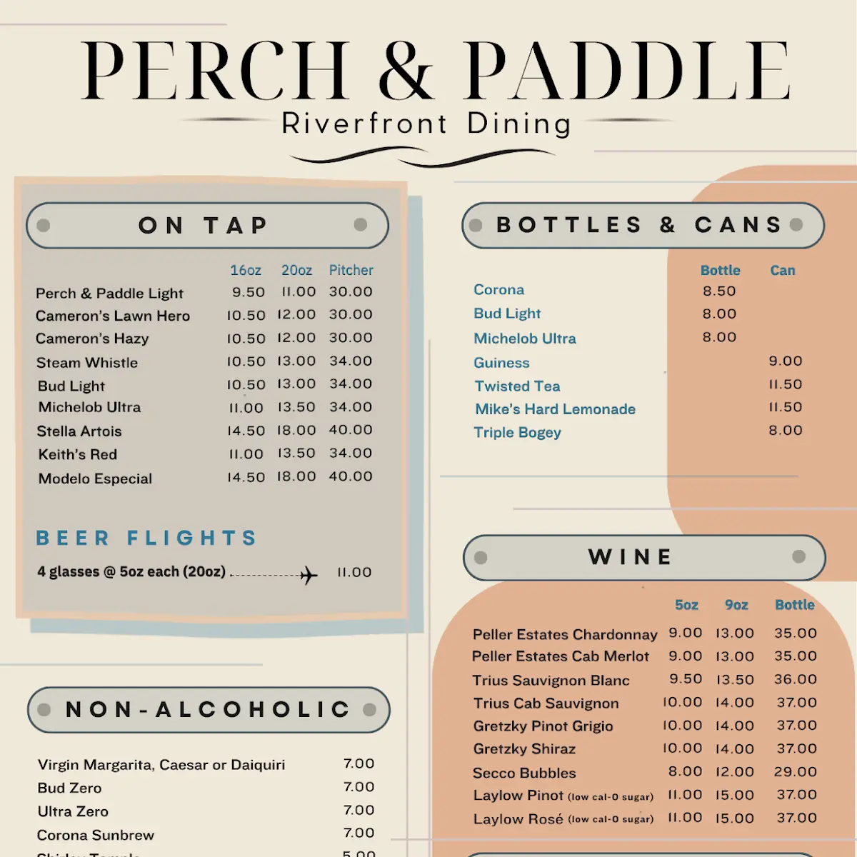 Menu, Perch and Paddle