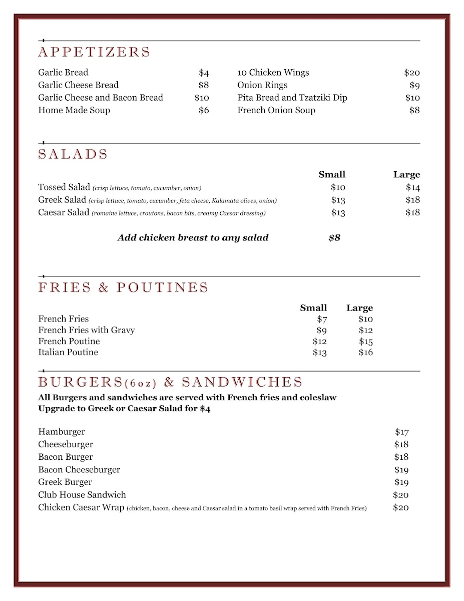 Menu, Luna Pizzeria Restaurant