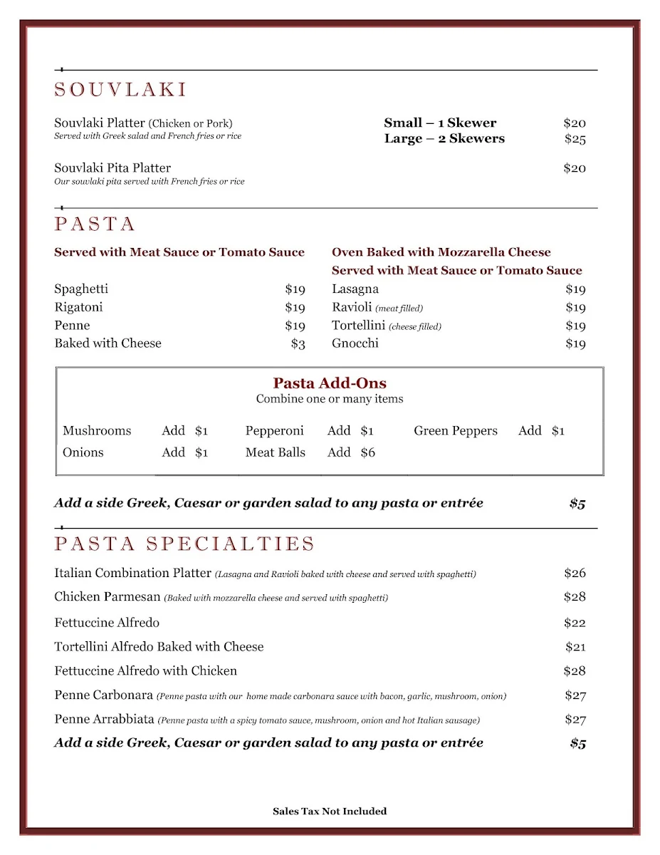 Menu, Luna Pizzeria Restaurant