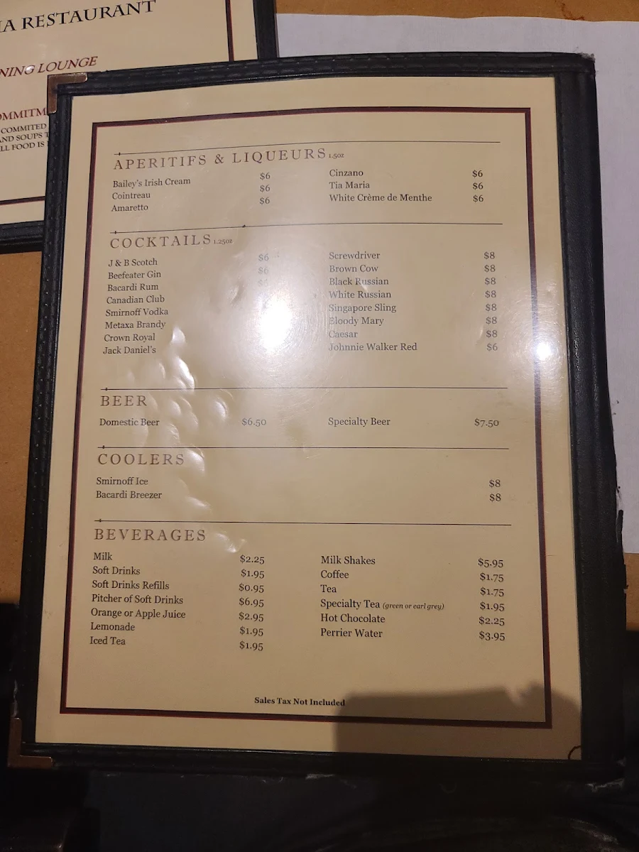 Menu, Luna Pizzeria Restaurant