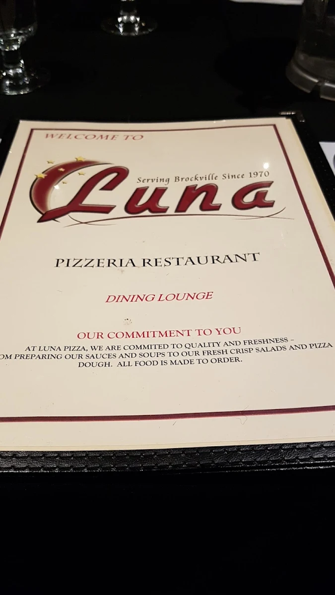 Menu, Luna Pizzeria Restaurant
