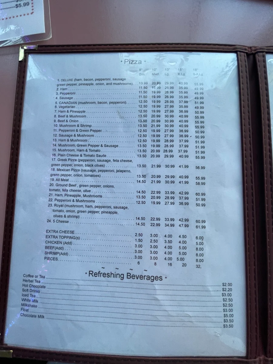 Menu, Double Best Pizza