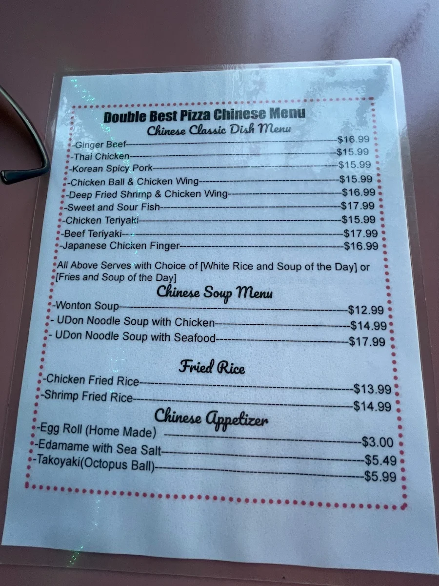 Menu, Double Best Pizza