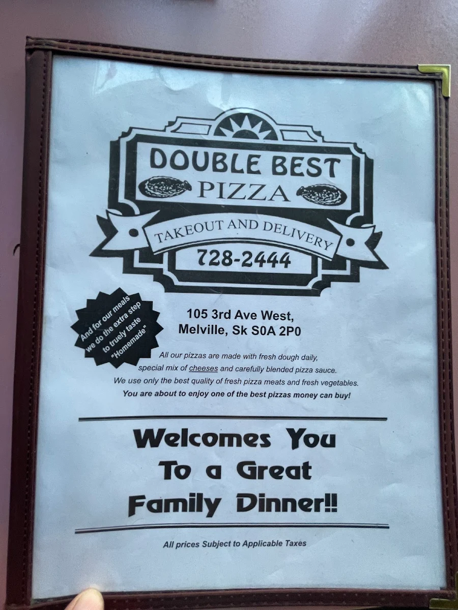 Menu, Double Best Pizza