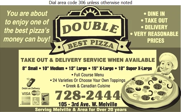 Menu, Double Best Pizza