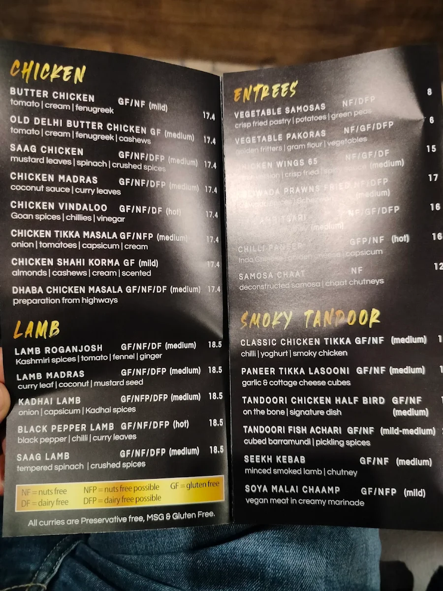 Menu, Tamarind Modern Indian