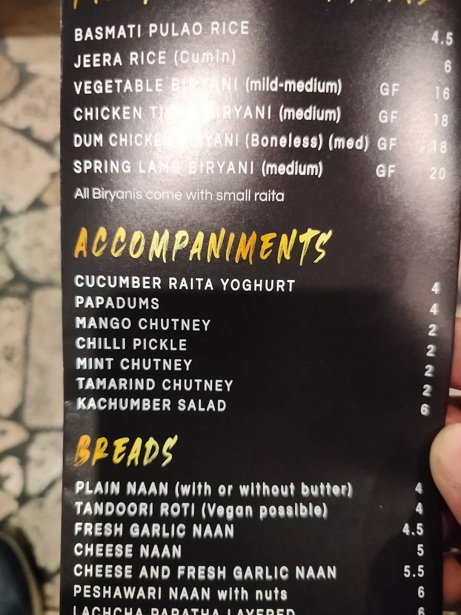 Menu, Tamarind Modern Indian