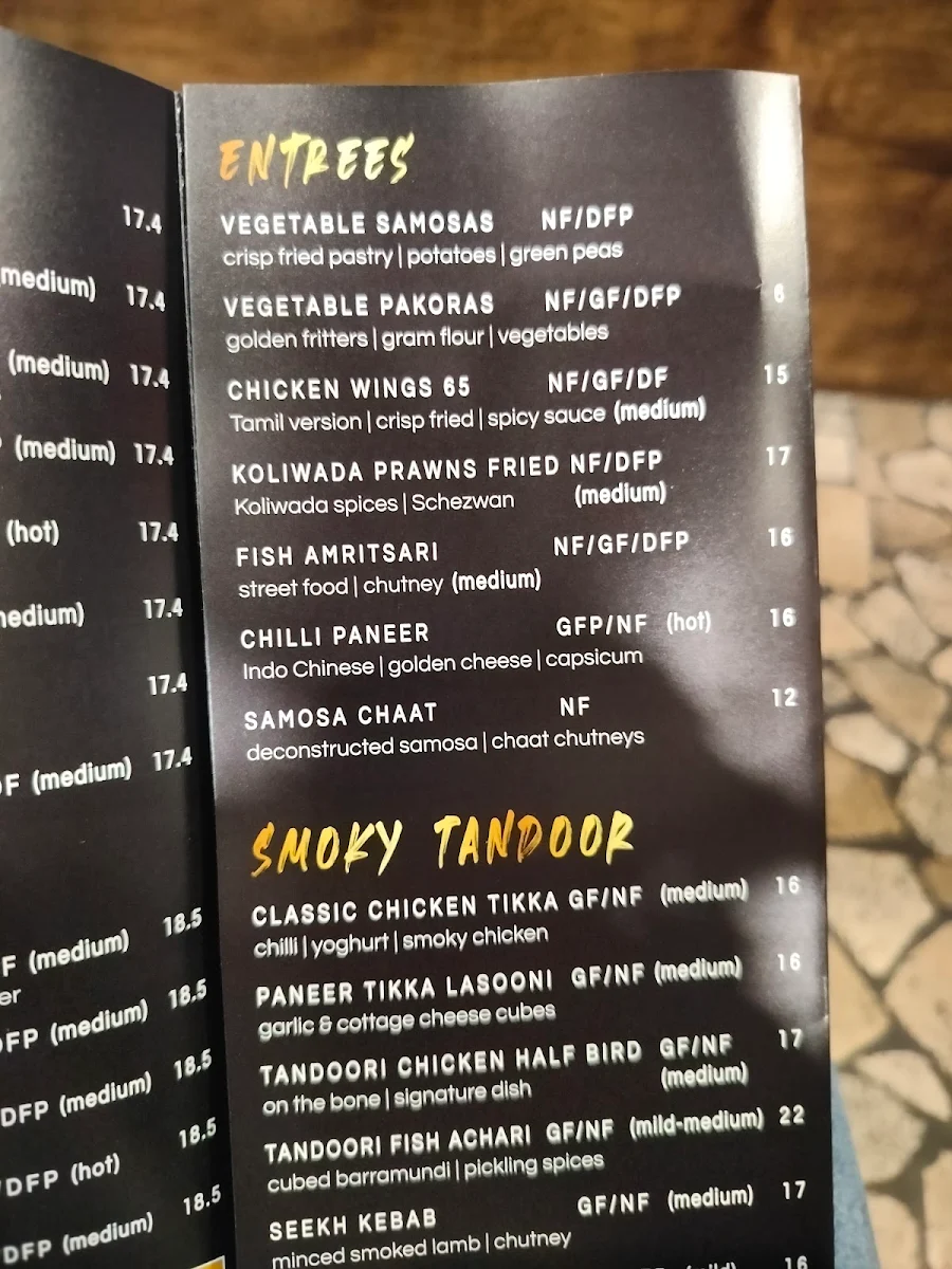 Menu, Tamarind Modern Indian
