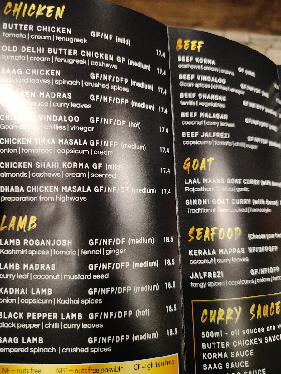 Menu, Tamarind Modern Indian