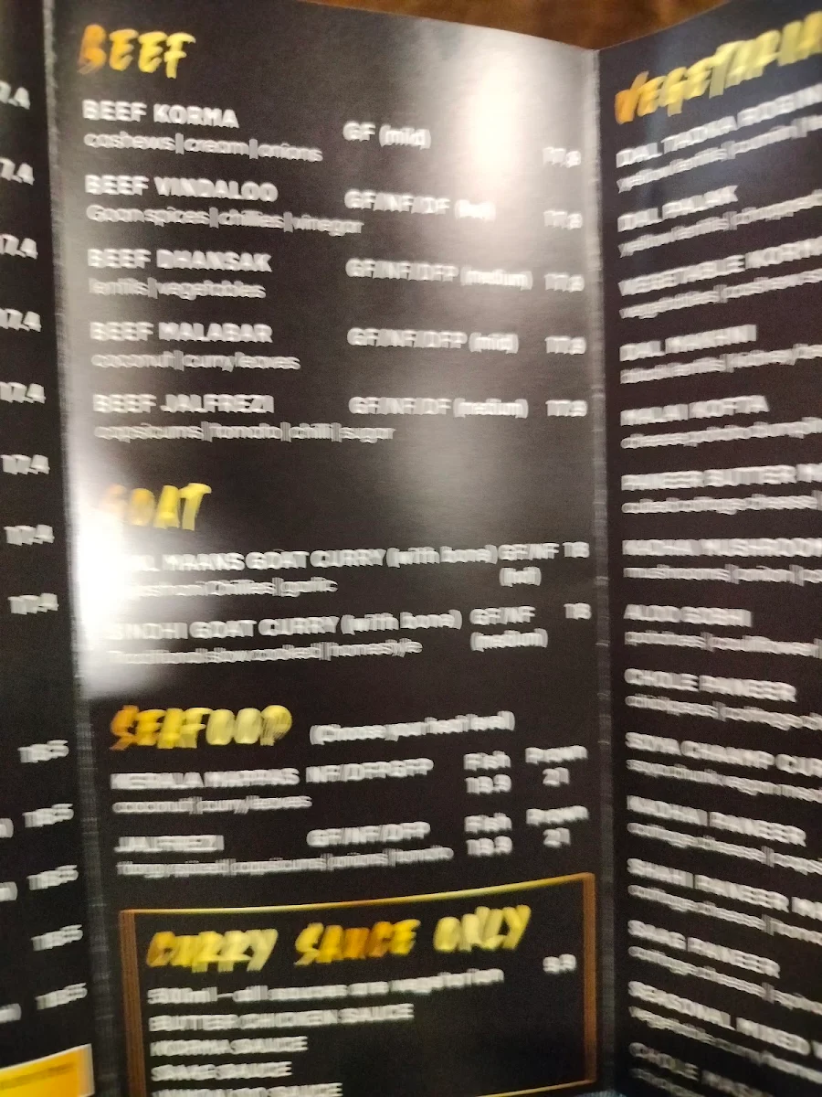 Menu, Tamarind Modern Indian